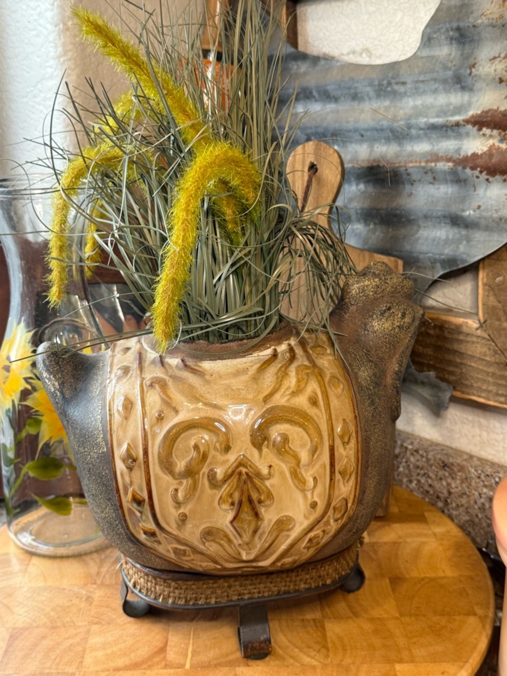 Handcrafted Ceramic Accent Planter in Beige and Brown